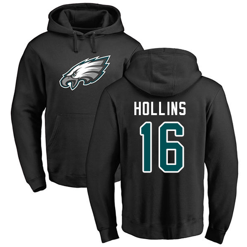 Men Philadelphia Eagles 16 Mack Hollins Black Name and Number Logo NFL Pullover Hoodie Sweatshirts